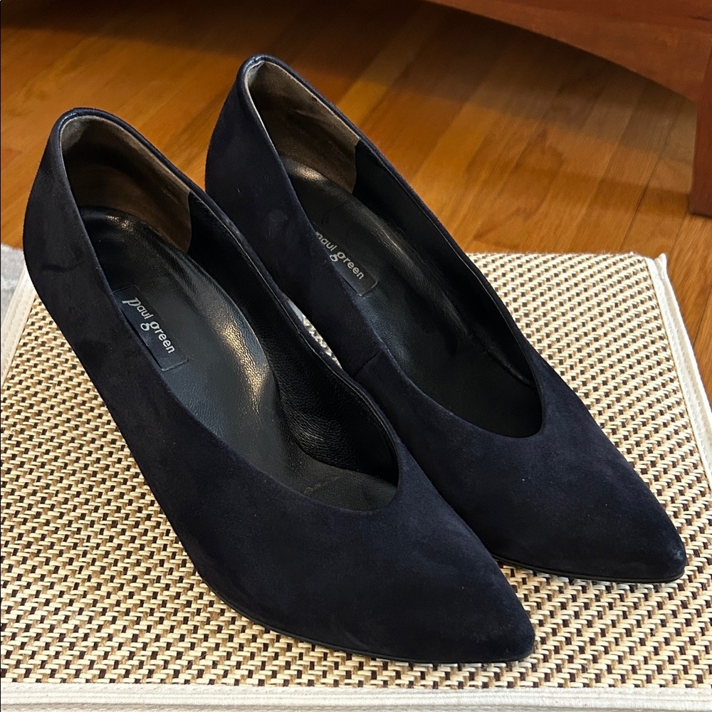 Paul Green Navy Suede Pointed-Toe Heels